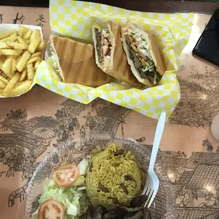 Top: Bottom: STEAK, MAMPOSTEAO (RICE AND BEANS), SALAD (LETUCCE AND TOMATO) - 12.99
