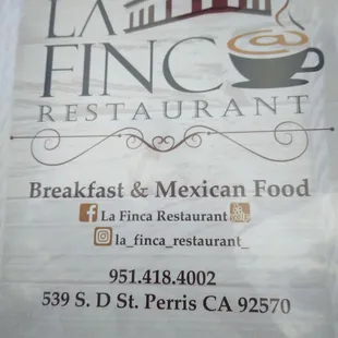 Menu phone and address