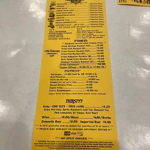 the menu for the restaurant