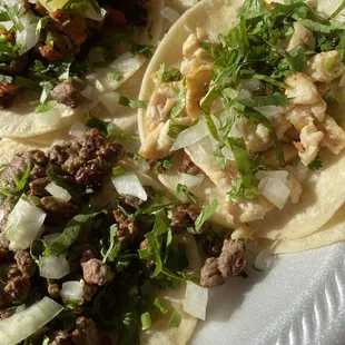 Steak, chicken and pork tacos. Sooo good