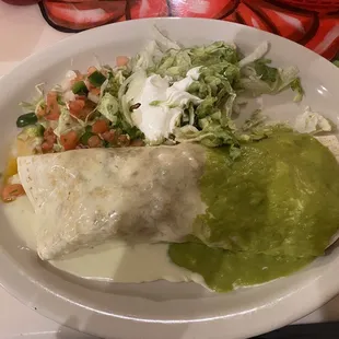 Trio burrito, shrimp, steak and chicken