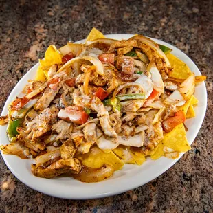 fajita nachos at La Flauta
