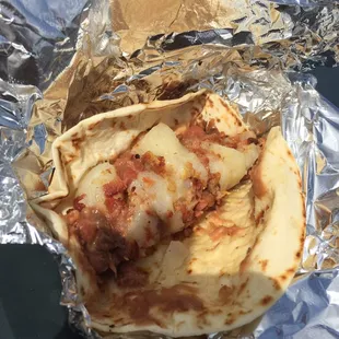 Potato, bean &amp; bacon breakfast taco