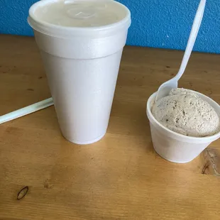 Small Horchata Aqua Frescas + chocolate abuelita Ice Cream
