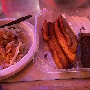 Pupusa to go with plantains, beans, and crema