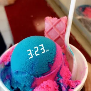 a blue and pink ice cream