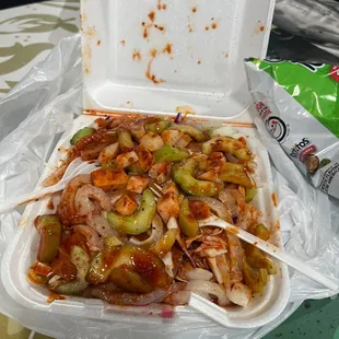 a take out box of food