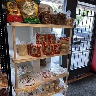 shelves of food in a store