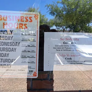 Hours are 10 AM to 7 PM Monday to Saturday. Closed on Sundays. Help Wanted for Cook position as of 5/12/23.