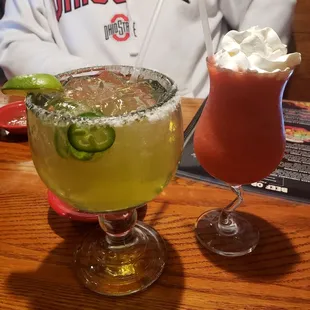 Jalapeno margarita and strawberry daiquiri