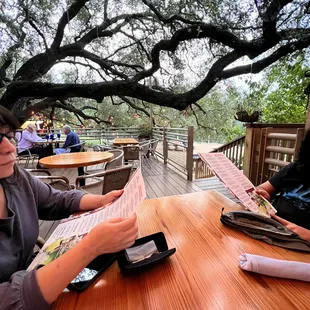 two women sitting at a table
