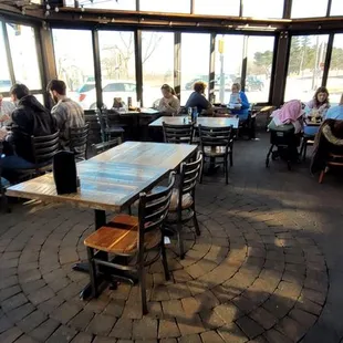 We sat here, warm , open area