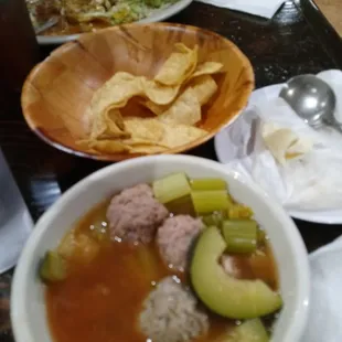 Chips and Abondigas Soup
