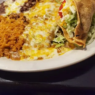 Taco (shredded beef) &amp; cheese enchilada combo.  Good taco!