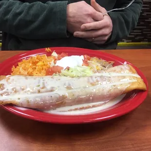 Pork Chimichanga with rice/beans.