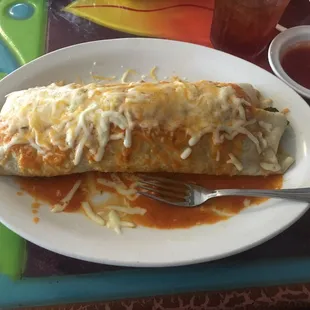The burrito Sancho. This thing is huge! Everything in the kitchen goes in it. Think it's like $13.