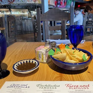 chips and salsa in gorgeous dishes