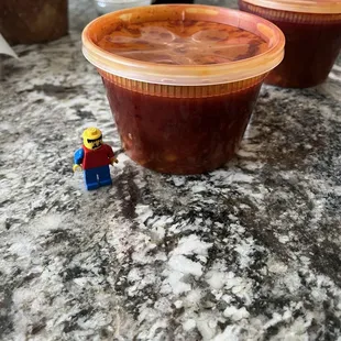 Large pozole for $16. What a joke. Lego man for size