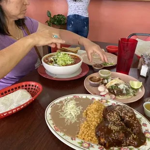 Chicken mole and pozole.