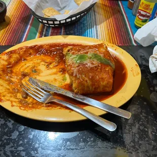 Burrito Bañado was excellent!! I got pork and it was nice and tender. The service was great and the atmosphere is bright and not too loud.