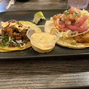 Steak taco and shrimp taco