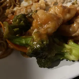 The shrimp are mush very over cooked and salty.