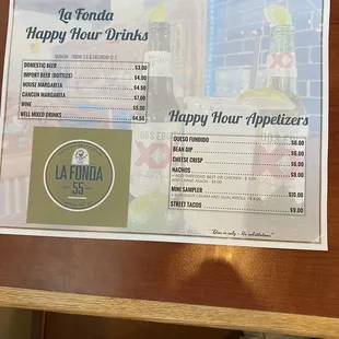 Small happy hour menu