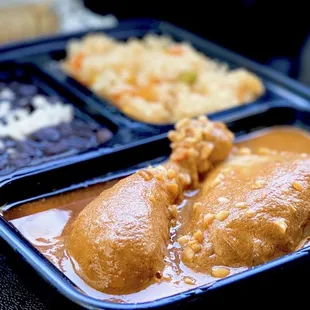 TAKEOUT: Encacahuatado - Chicken w/ peanut sauce, black beans, rice, corn tortillas, soup (not shown) | $20