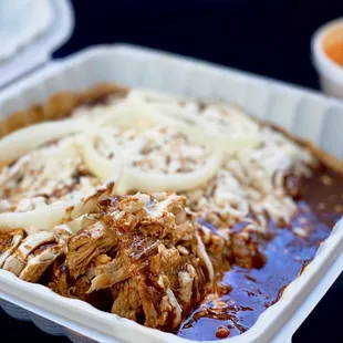 TAKEOUT: Enmoladas - Chicken Mole Enchiladas w/ soup, rice (not shown) | $18
