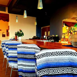a bar with several chairs