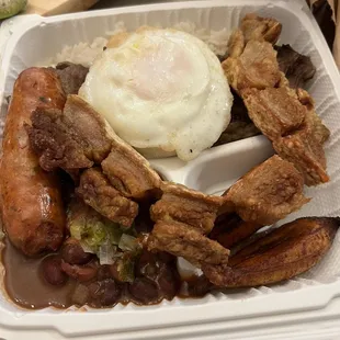 a meal in a styrofoam container