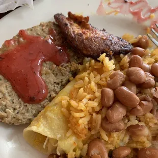 Mexican Meatloaf with raspberry sauce, enchiladas all you can eat!