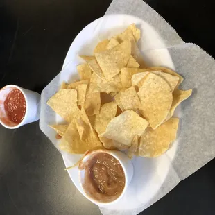 Chips, beans and salsa.
