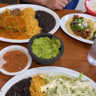 Enchiladas verdes, el pastor taco and bistec al a Mexicana