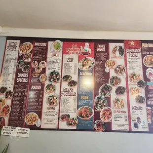 a menu on the wall