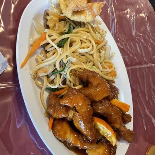 Orange chicken with combination lo mein