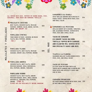 the menu of the restaurant