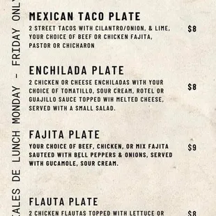 a mexican menu