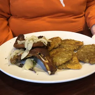 (2) Fried Pork Chops and Tostones