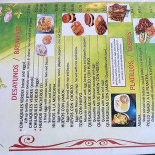 the menu for the restaurant