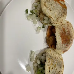 Gorditas pollo, pork stew and carne asada. All were great