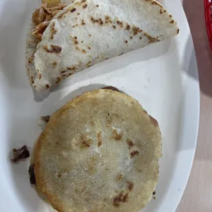 Tinga taco and beef fajita Gordita