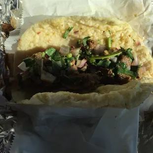 Lengua taco with homemade corn tortilla.