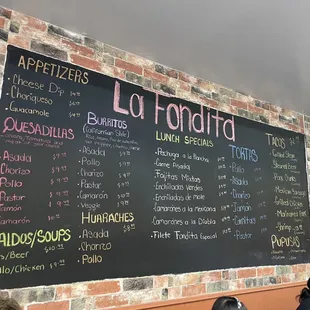 a menu on a blackboard