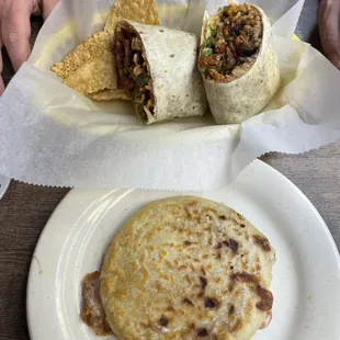 El pastor burrito and bean and cheese pupusa  Both amazing!!