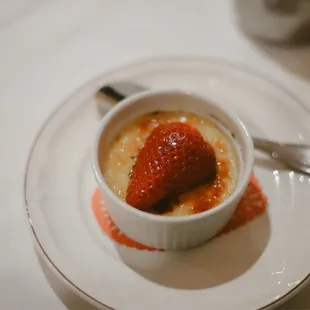 Dessert, creme brûlée. Also okay.