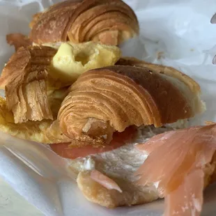 The Norway croissant-wich in its flaky glory (salmon, cream cheese, egg, and tomato)