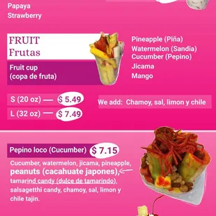 Menu - Fruit Cups, Fresas con Crema and Desserts