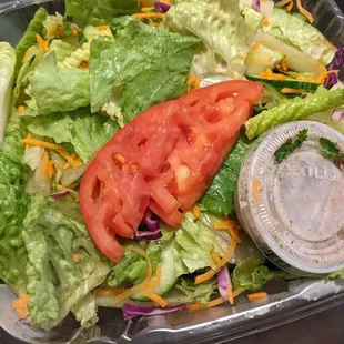 The house salad was crisp, fresh, and full of cucumbers (hidden in the bottom of the container).