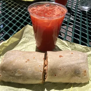 a burrito and a drink
